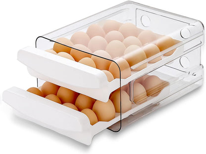 Egg Holder, Clear Plastic - 2 Layer/40 Grid Egg Tray & Fresh Storage Box for Fridge