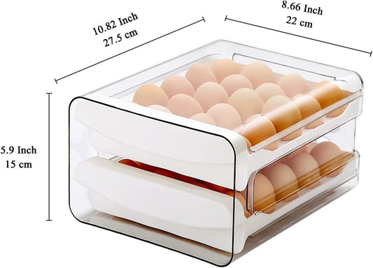 Egg Holder, Clear Plastic - 2 Layer/40 Grid Egg Tray & Fresh Storage Box for Fridge