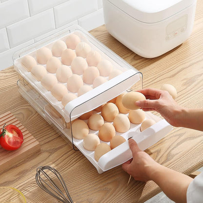 Egg Holder, Clear Plastic - 2 Layer/40 Grid Egg Tray & Fresh Storage Box for Fridge
