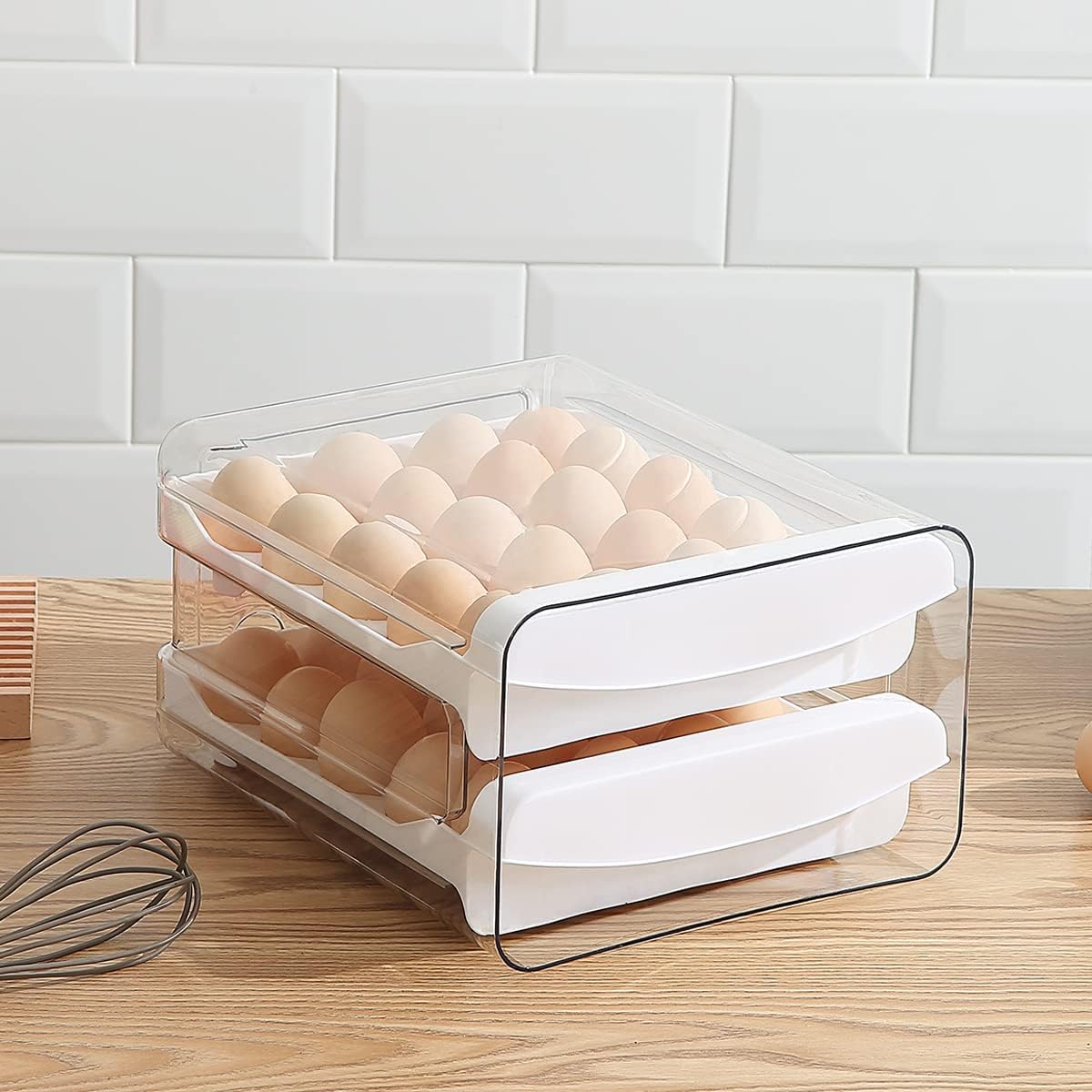 Egg Holder, Clear Plastic - 2 Layer/40 Grid Egg Tray & Fresh Storage Box for Fridge