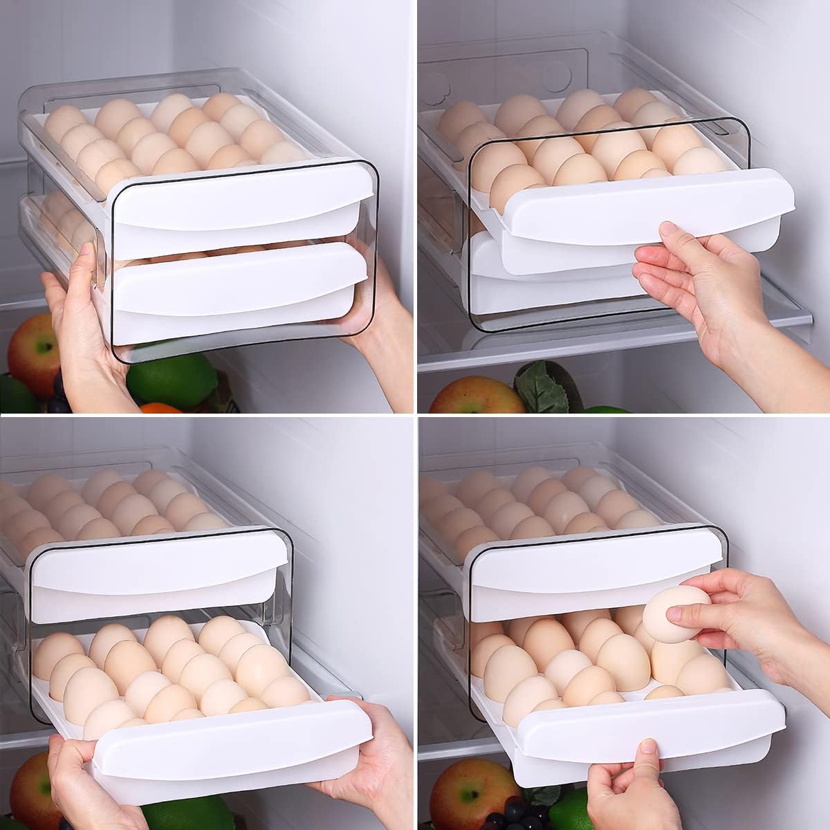 Egg Holder, Clear Plastic - 2 Layer/40 Grid Egg Tray & Fresh Storage Box for Fridge