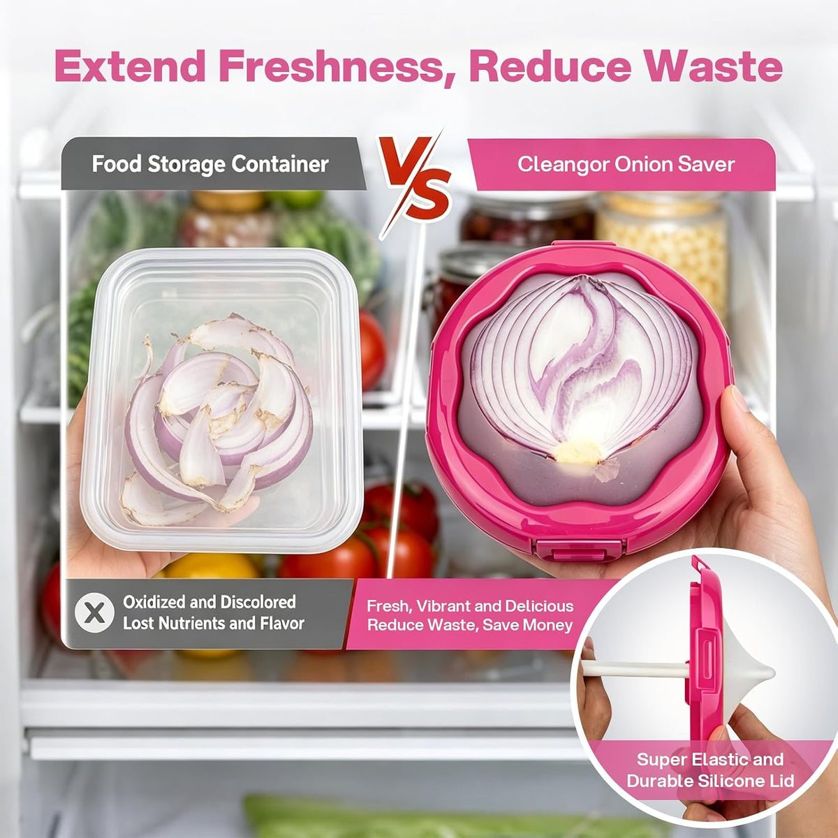 Onion Saver with Snap-On Lid (1, Purple) | Silicone Food Saver, Onion Storage Container, Vegetable and Fruit Storage Container, Reusable Kitchen Gadget, Dishwasher Safe