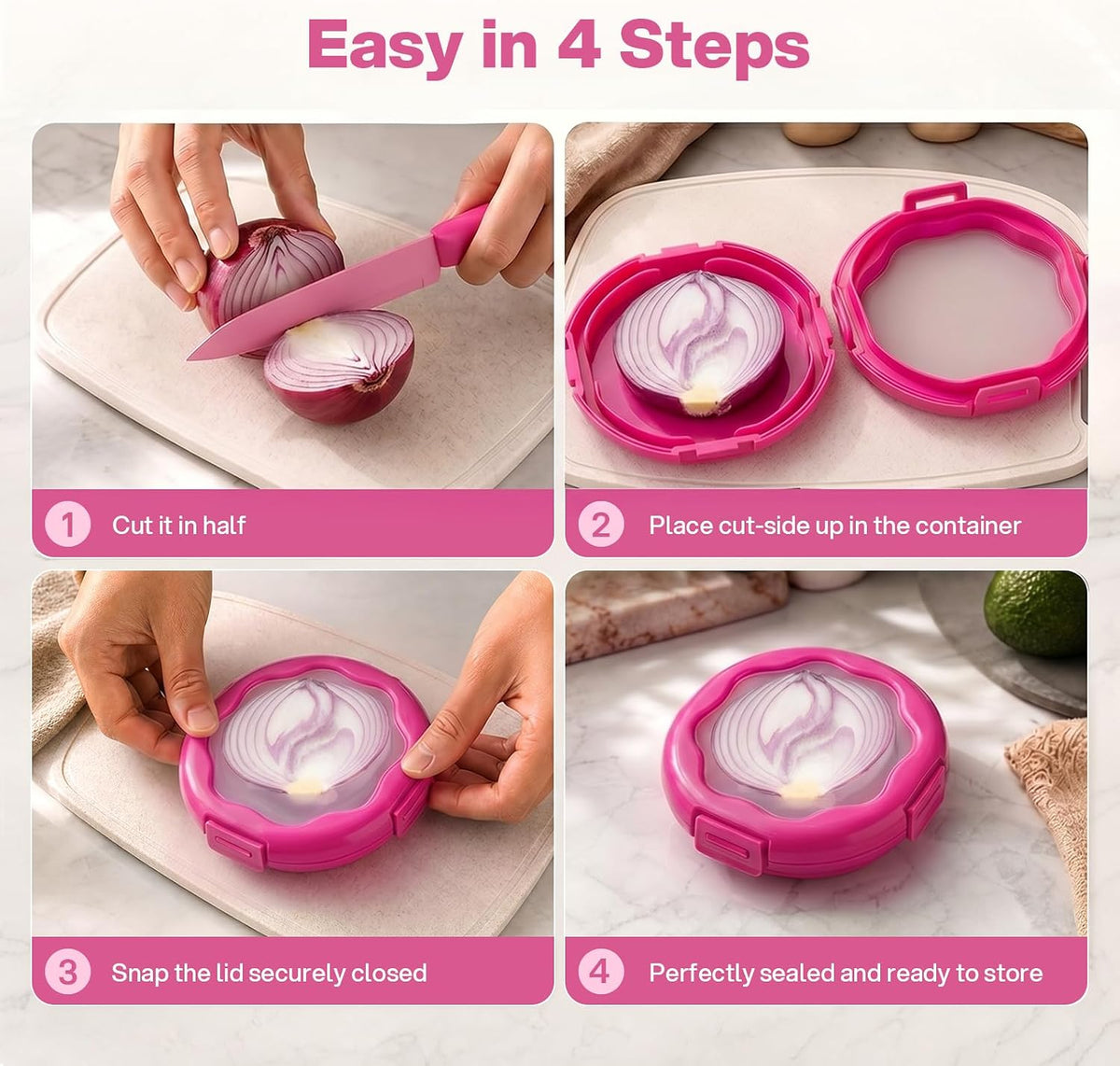 Onion Saver with Snap-On Lid (1, Purple) | Silicone Food Saver, Onion Storage Container, Vegetable and Fruit Storage Container, Reusable Kitchen Gadget, Dishwasher Safe