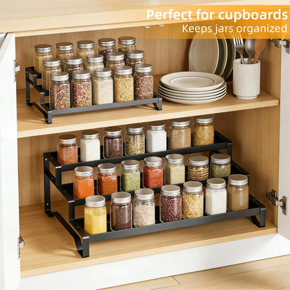 3-Tier Spice Rack Organizer, 13"-21.5" Expandable Spice Organization Shelf, Metal Seasoning Organizer for Kitchen Countertop or Pantry, Slip-Resistant Design for Jars and Bottles, Black