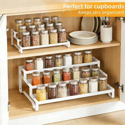 3-Tier Spice Rack Organizer, 13"-21.5" Expandable Spice Organization Shelf, Metal Seasoning Organizer for Kitchen Countertop or Pantry, Slip-Resistant Design for Jars and Bottles, Black