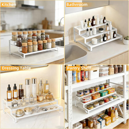 3-Tier Spice Rack Organizer, 13"-21.5" Expandable Spice Organization Shelf, Metal Seasoning Organizer for Kitchen Countertop or Pantry, Slip-Resistant Design for Jars and Bottles, Black