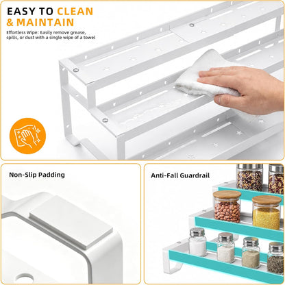 3-Tier Spice Rack Organizer, 13"-21.5" Expandable Spice Organization Shelf, Metal Seasoning Organizer for Kitchen Countertop or Pantry, Slip-Resistant Design for Jars and Bottles, Black
