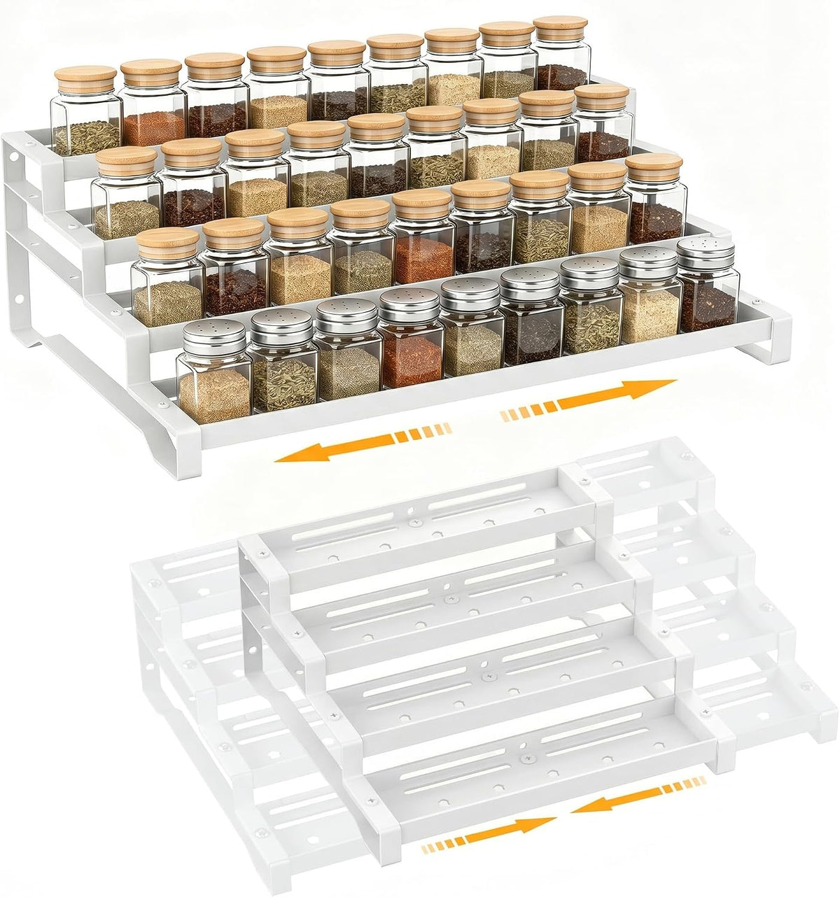 3-Tier Spice Rack Organizer, 13"-21.5" Expandable Spice Organization Shelf, Metal Seasoning Organizer for Kitchen Countertop or Pantry, Slip-Resistant Design for Jars and Bottles, Black
