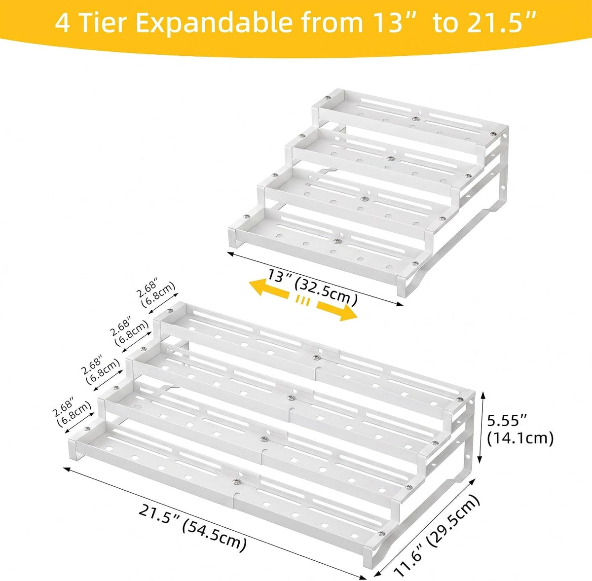 3-Tier Spice Rack Organizer, 13"-21.5" Expandable Spice Organization Shelf, Metal Seasoning Organizer for Kitchen Countertop or Pantry, Slip-Resistant Design for Jars and Bottles, Black