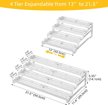 3-Tier Spice Rack Organizer, 13"-21.5" Expandable Spice Organization Shelf, Metal Seasoning Organizer for Kitchen Countertop or Pantry, Slip-Resistant Design for Jars and Bottles, Black