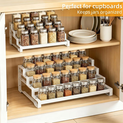 3-Tier Spice Rack Organizer, 13"-21.5" Expandable Spice Organization Shelf, Metal Seasoning Organizer for Kitchen Countertop or Pantry, Slip-Resistant Design for Jars and Bottles, Black