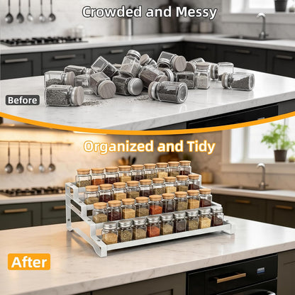 3-Tier Spice Rack Organizer, 13"-21.5" Expandable Spice Organization Shelf, Metal Seasoning Organizer for Kitchen Countertop or Pantry, Slip-Resistant Design for Jars and Bottles, Black