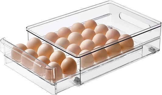 24 Capacity Egg Holder for Refrigerator Organizer Bins, BPA Free Egg Storage Container with Non-Slip Pads, Space-Saving Egg Tray for Fridge Drawer