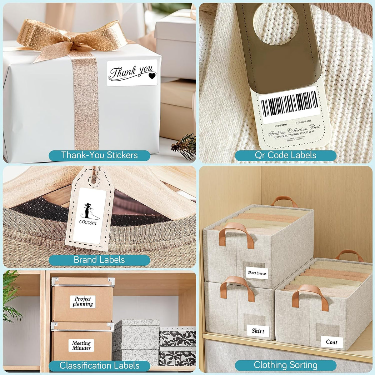 Thermal Sticker Labels - Address Barcode Self-Adhesive Label Paper for Direct Thermal Printer and Business (White) (3"x2")