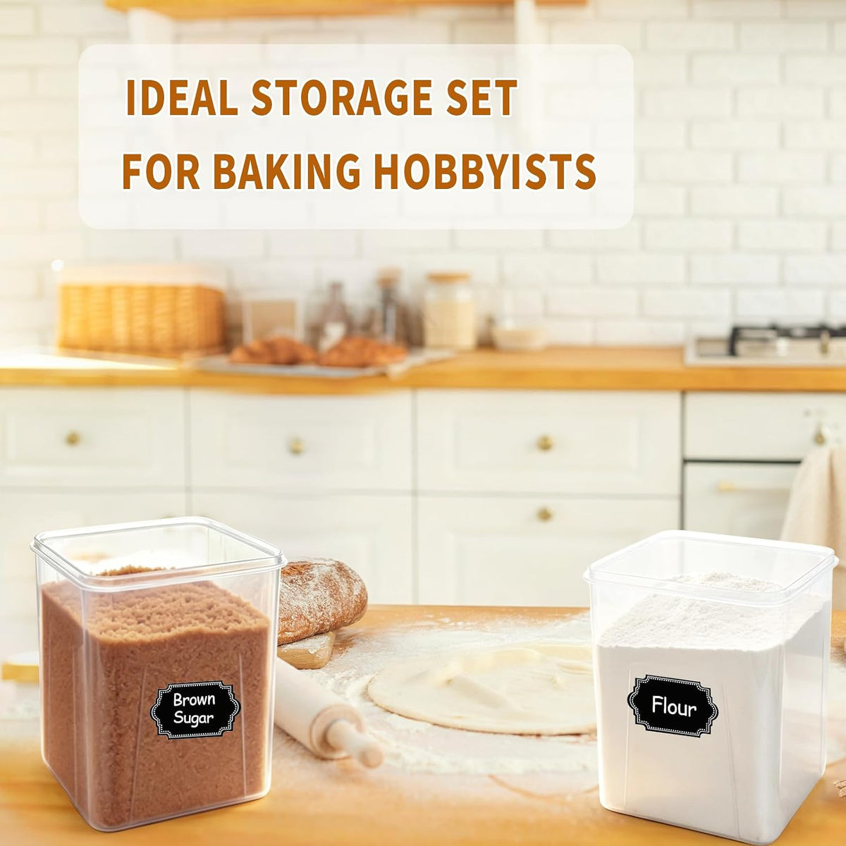 Flour Sugar Storage Containers, 10 Pack Large Airtight Food Storage Containers with Lids for Kitchen Pantry Organization and Storage, BPA Free Plastic Canisters Sets for Cereal, Rice and Baking