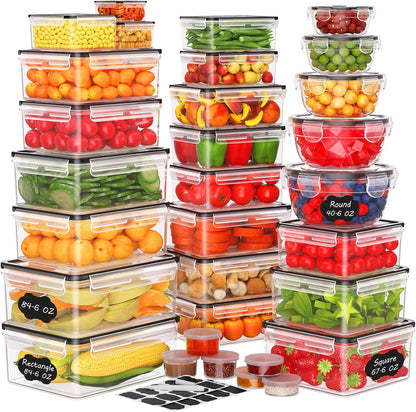 62 PCS Large Food Storage Containers with Lids (31 Lids & 31 Containers) | 85 OZ Airtight Reusable Plastic Leakproof Meal-Prep Container for Kitchen Storage Organization Microwave/Dishwasher Safe