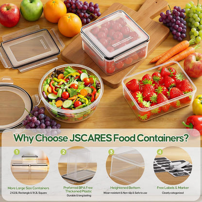 62 PCS Large Food Storage Containers with Lids (31 Lids & 31 Containers) | 85 OZ Airtight Reusable Plastic Leakproof Meal-Prep Container for Kitchen Storage Organization Microwave/Dishwasher Safe