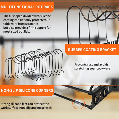 Pots and Pans Organizer,with 10 Adjustable Partitions | Rack for under Cabinet,Expandable Pot Lid Kitchen Cabinet Organizer Holder,Suitable for Kitchen Pan Organizers Inside Cabinet
