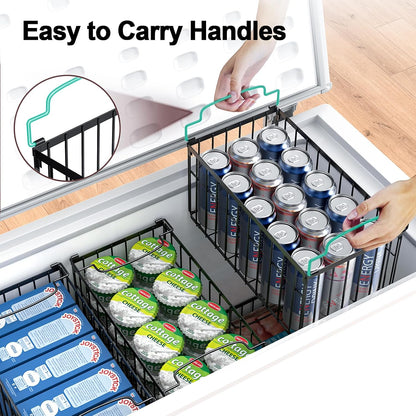 Freezer Organizer Bins, Big Baskets for 5/ 7 Cu.FT Deep Freezer | Stackable Chest Freezer Organizer Bins, Foldable Baskets with Handles, Black Storage Container Baskets for Sort Frozen Meats