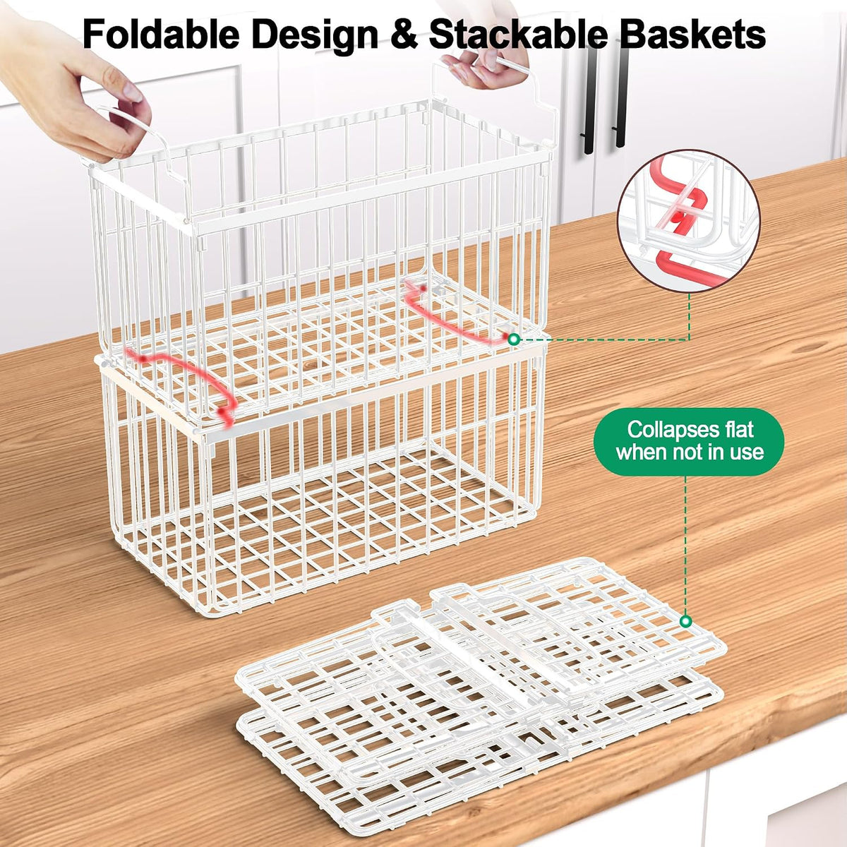 Freezer Organizer Bins, Big Baskets for 5/ 7 Cu.FT Deep Freezer | Stackable Chest Freezer Organizer Bins, Foldable Baskets with Handles, Black Storage Container Baskets for Sort Frozen Meats
