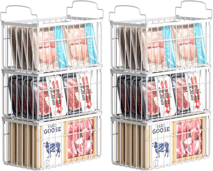 Freezer Organizer Bins, Big Baskets for 5/ 7 Cu.FT Deep Freezer | Stackable Chest Freezer Organizer Bins, Foldable Baskets with Handles, Black Storage Container Baskets for Sort Frozen Meats