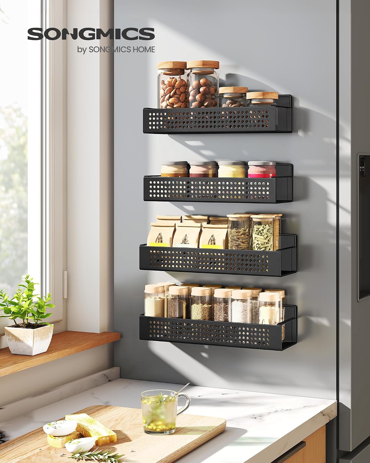 SONGMICS Strong 4 Pack Magnetic Spice Rack for Refrigerator for Organizers