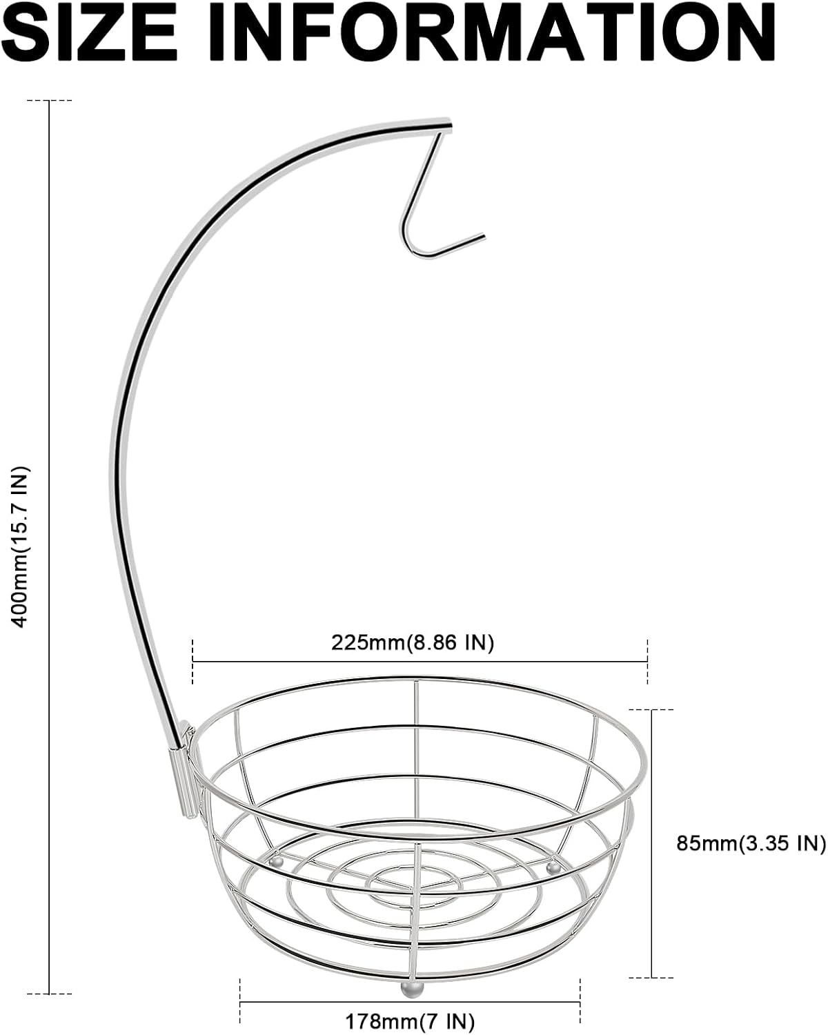 Countertop Fruit Basket Bowl with Banana Hanger, Modern Standing Fruit Vegetable Bowl Storage, with Banana Tree Holder for Kitchen Dinning Table (Round Wood, Black)