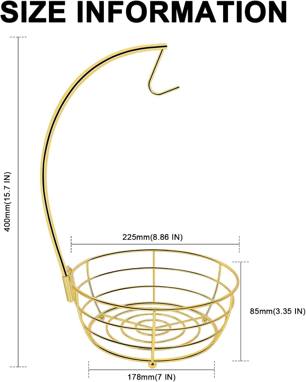 Countertop Fruit Basket Bowl with Banana Hanger, Modern Standing Fruit Vegetable Bowl Storage, with Banana Tree Holder for Kitchen Dinning Table (Round Wood, Black)