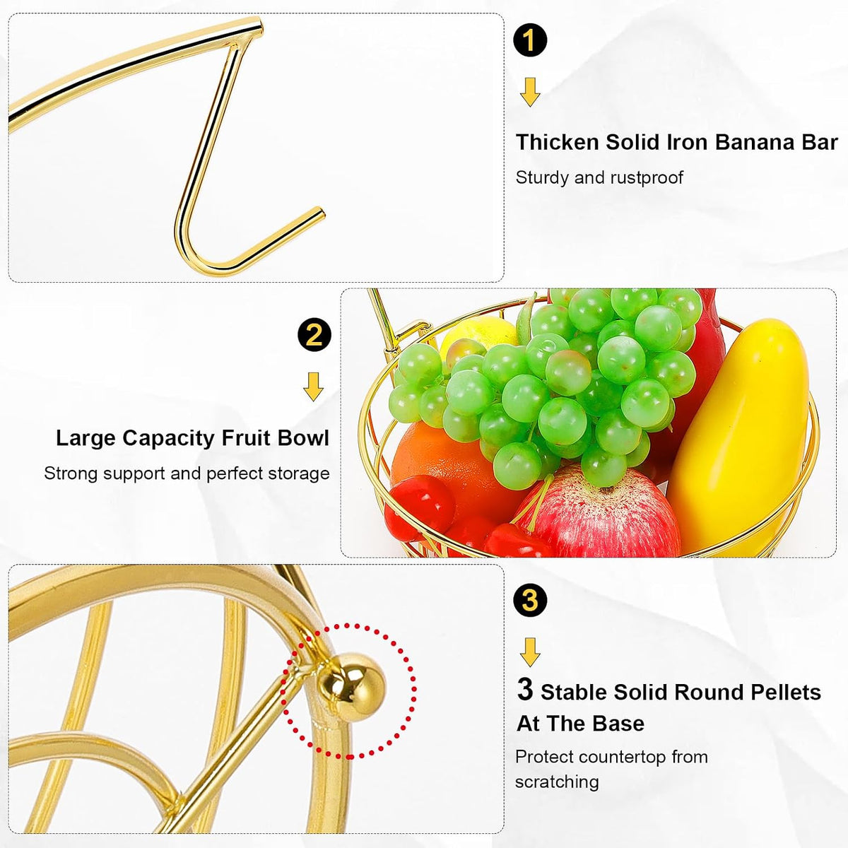 Countertop Fruit Basket Bowl with Banana Hanger, Modern Standing Fruit Vegetable Bowl Storage, with Banana Tree Holder for Kitchen Dinning Table (Round Wood, Black)