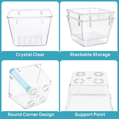 25 PCS Clear Plastic Drawer Organizers Set, 4-Size Versatile Bathroom and Vanity Drawer Organizer Trays, Storage Bins for Makeup, Bedroom, Kitchen Gadgets Utensils and Office