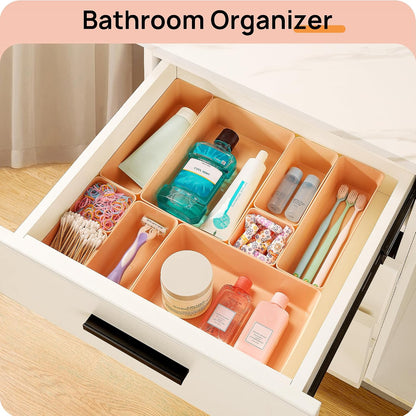 25 PCS Clear Plastic Drawer Organizers Set, 4-Size Versatile Bathroom and Vanity Drawer Organizer Trays, Storage Bins for Makeup, Bedroom, Kitchen Gadgets Utensils and Office