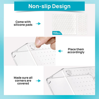 25 PCS Clear Plastic Drawer Organizers Set, 4-Size Versatile Bathroom and Vanity Drawer Organizer Trays, Storage Bins for Makeup, Bedroom, Kitchen Gadgets Utensils and Office