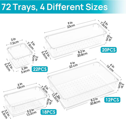 25 PCS Clear Plastic Drawer Organizers Set, 4-Size Versatile Bathroom and Vanity Drawer Organizer Trays, Storage Bins for Makeup, Bedroom, Kitchen Gadgets Utensils and Office