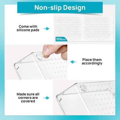 25 PCS Clear Plastic Drawer Organizers Set, 4-Size Versatile Bathroom and Vanity Drawer Organizer Trays, Storage Bins for Makeup, Bedroom, Kitchen Gadgets Utensils and Office