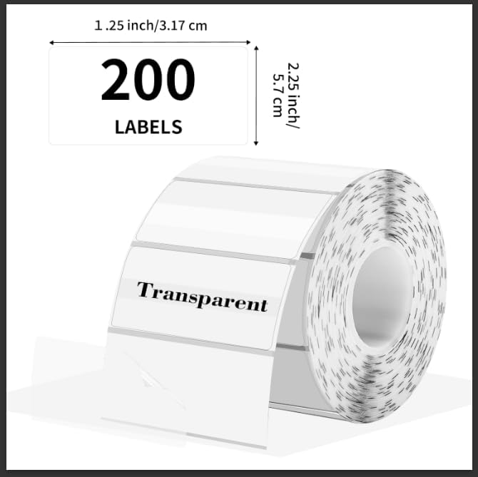Transparent Clear Thermal Labels, 2 x 1 Inch Printable Transparent Stickers for Small Businesses, Logo Design- Self-Adhesive Direct Thermal Labels- 200 Sheets