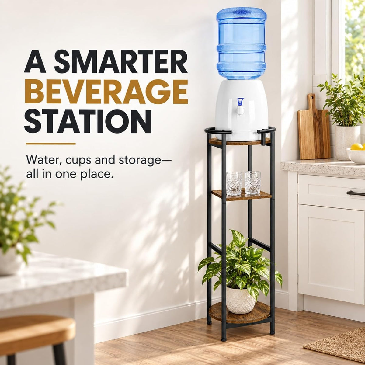 Water Dispenser Stand Wood 5 Gallon Water Jug Holder with Storage Shelf