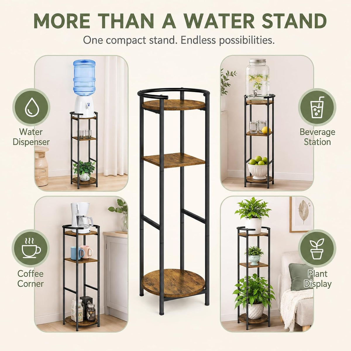 Water Dispenser Stand Wood 5 Gallon Water Jug Holder with Storage Shelf