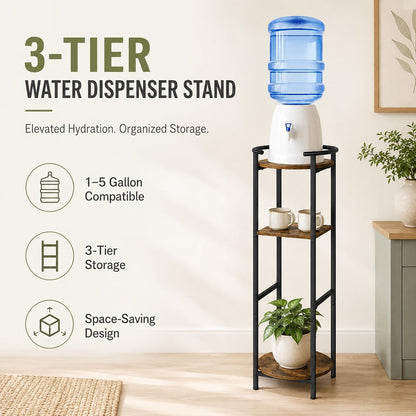 Water Dispenser Stand Wood 5 Gallon Water Jug Holder with Storage Shelf