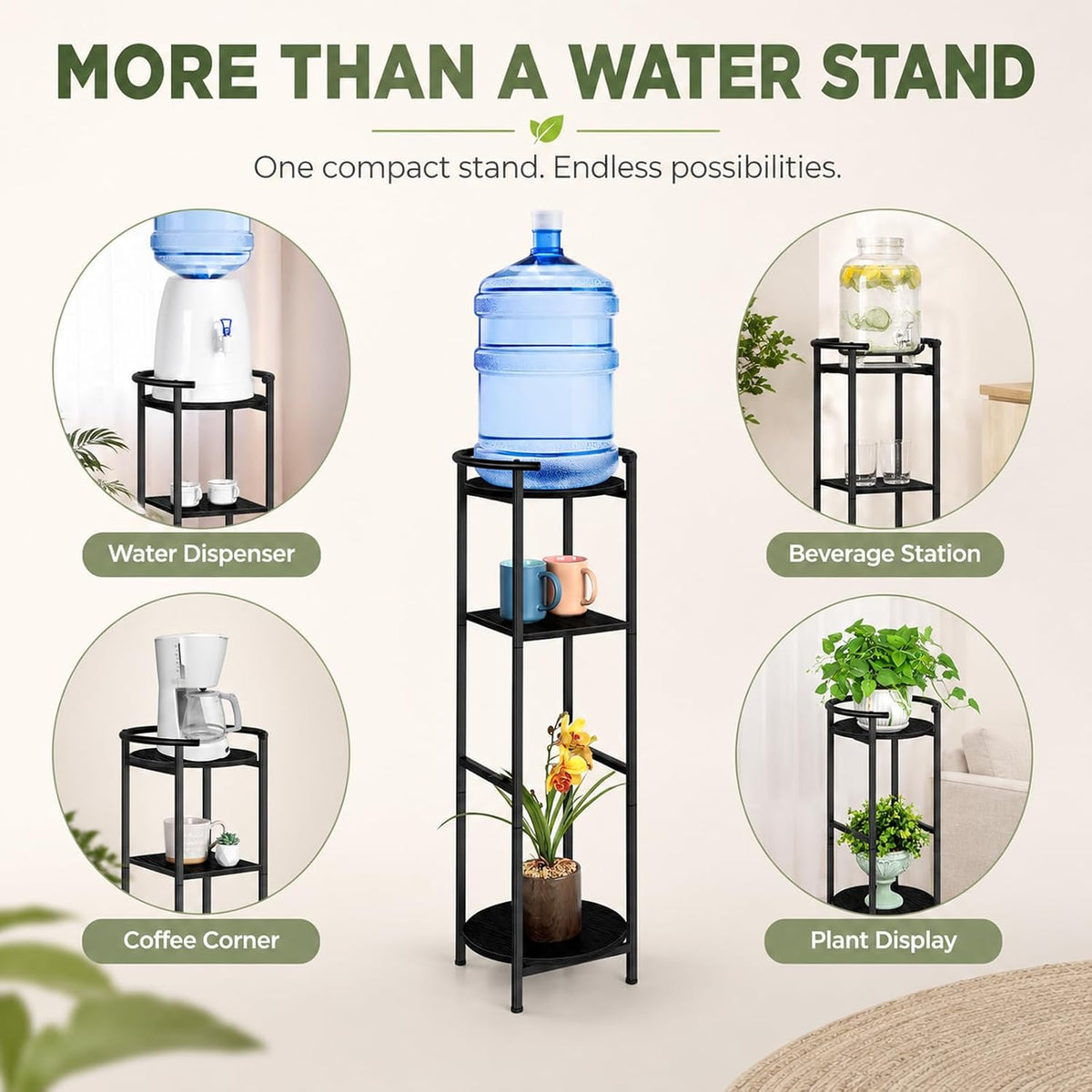 Water Dispenser Stand Wood 5 Gallon Water Jug Holder with Storage Shelf