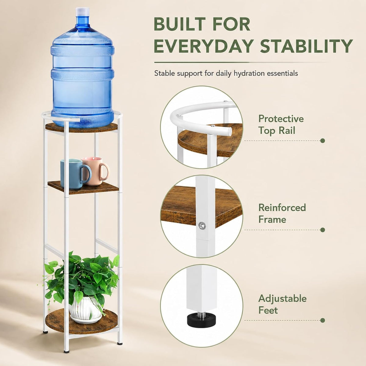 Water Dispenser Stand Wood 5 Gallon Water Jug Holder with Storage Shelf