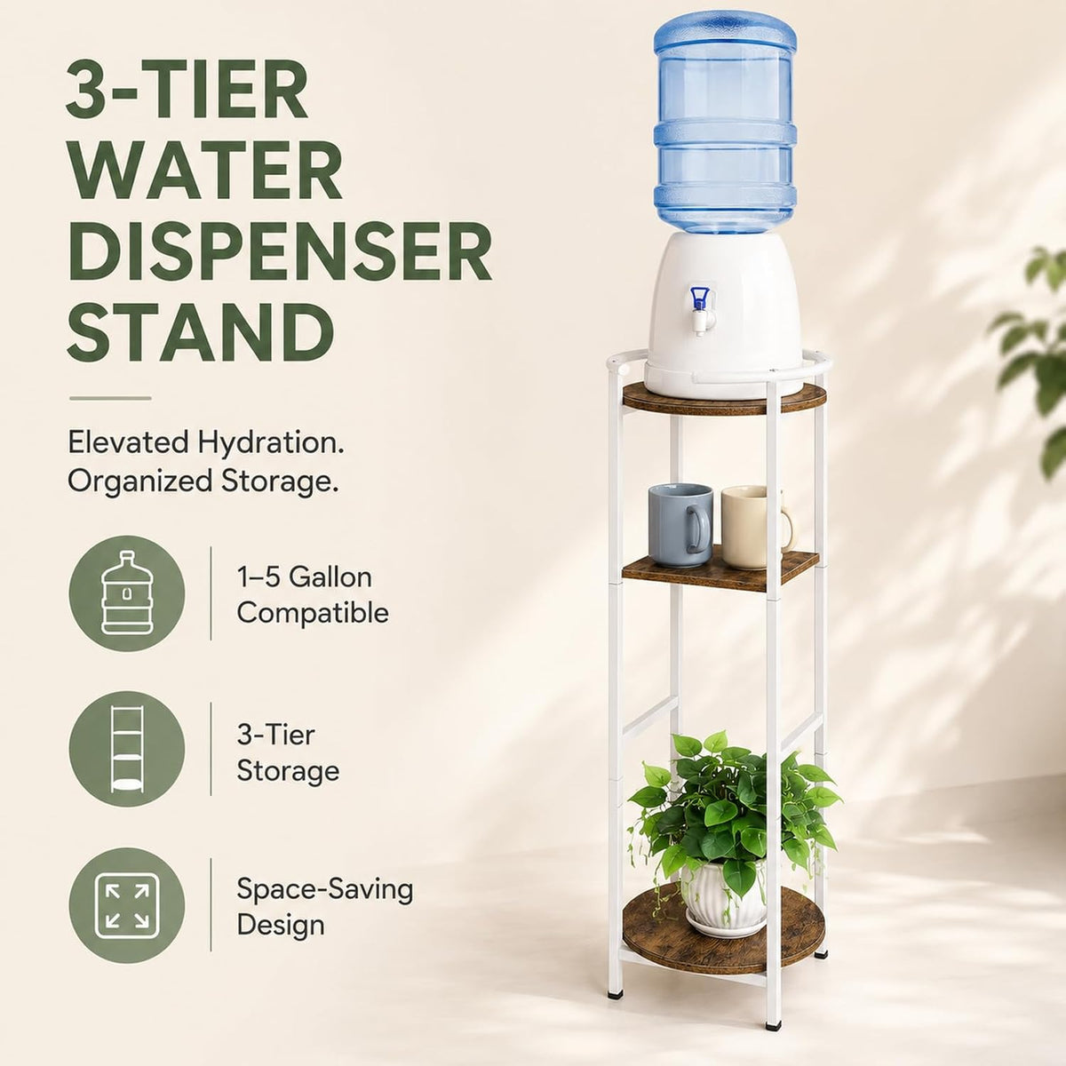 Water Dispenser Stand Wood 5 Gallon Water Jug Holder with Storage Shelf