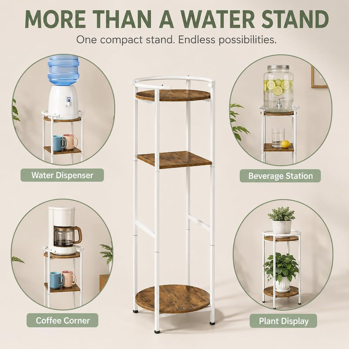 Water Dispenser Stand Wood 5 Gallon Water Jug Holder with Storage Shelf