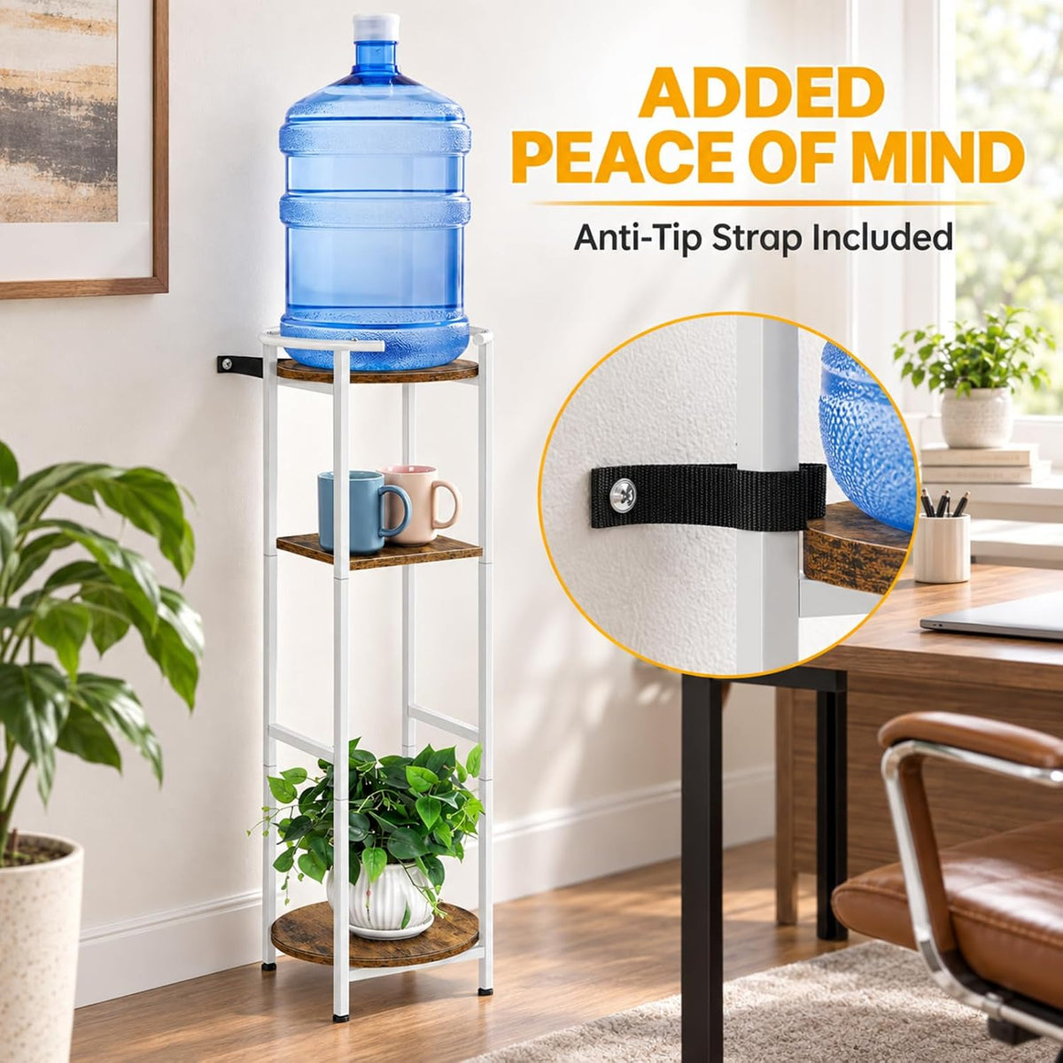Water Dispenser Stand Wood 5 Gallon Water Jug Holder with Storage Shelf