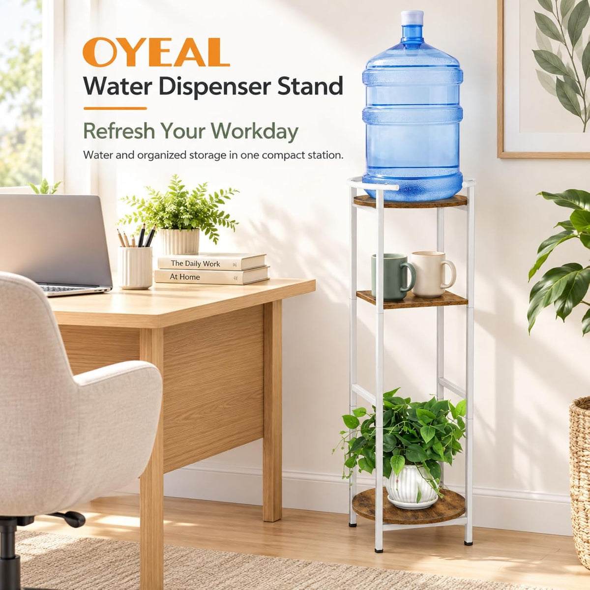Water Dispenser Stand Wood 5 Gallon Water Jug Holder with Storage Shelf