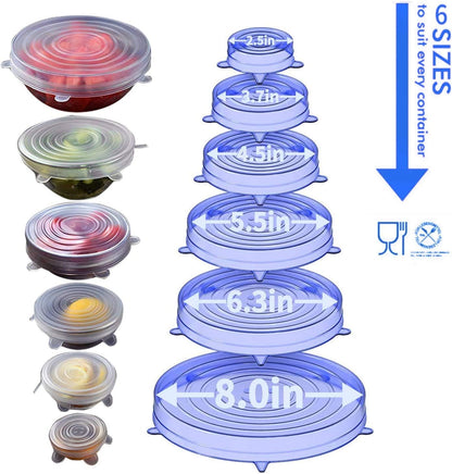 Silicone Stretch Lids, 18 Pack Reusable Silicone Lids, Silicone Bowl Covers, 6 Sizes Silicone Covers Apply to Food Container, for Freezer & Microwave