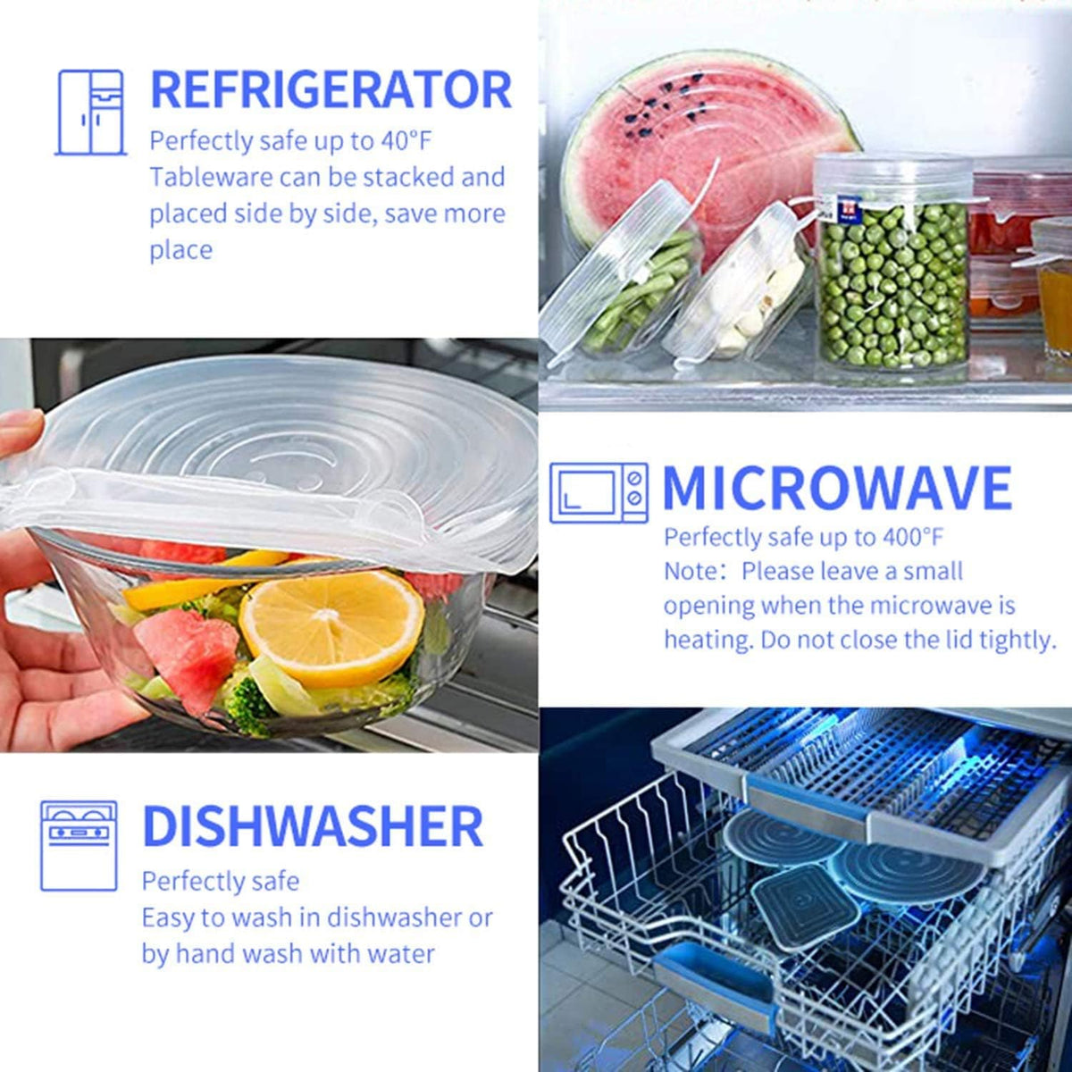 Silicone Stretch Lids, 18 Pack Reusable Silicone Lids, Silicone Bowl Covers, 6 Sizes Silicone Covers Apply to Food Container, for Freezer & Microwave