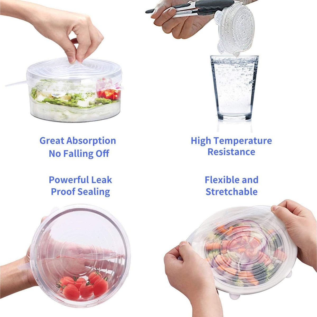 Silicone Stretch Lids, 18 Pack Reusable Silicone Lids, Silicone Bowl Covers, 6 Sizes Silicone Covers Apply to Food Container, for Freezer & Microwave