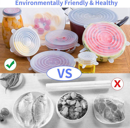 Silicone Stretch Lids, 18 Pack Reusable Silicone Lids, Silicone Bowl Covers, 6 Sizes Silicone Covers Apply to Food Container, for Freezer & Microwave
