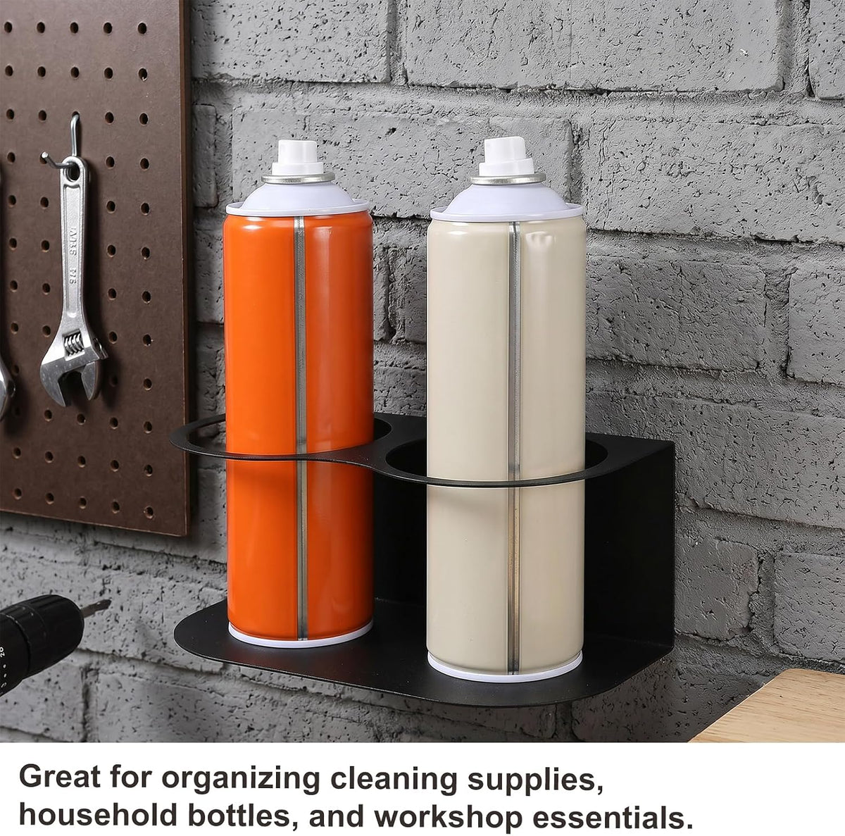 2 Pcs Spray Bottle Rack for Wall Mount, Heavy Duty Metal Carbon Steel Bottle Holders with Double Holes, Wall Mount Organizer for Garage & Workspace, Accessories Included