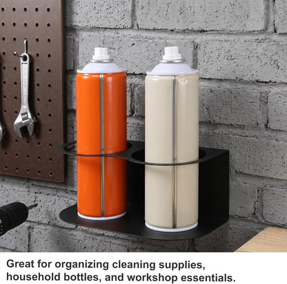 2 Pcs Spray Bottle Rack for Wall Mount, Heavy Duty Metal Carbon Steel Bottle Holders with Double Holes, Wall Mount Organizer for Garage & Workspace, Accessories Included